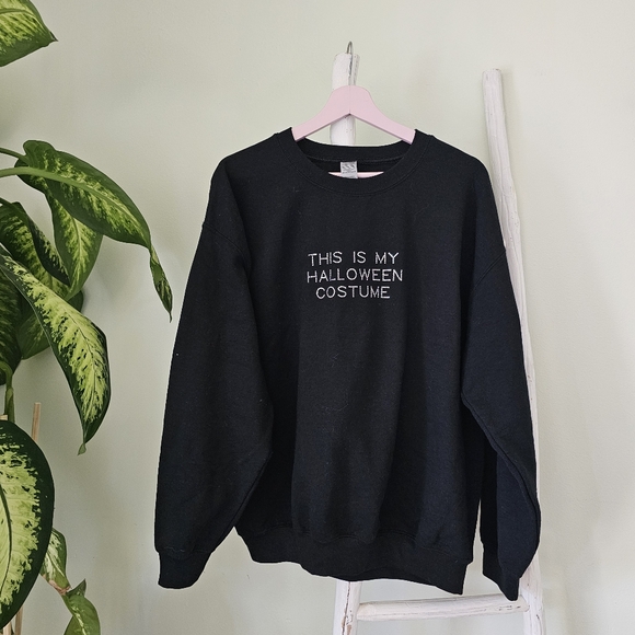 "This Is My Halloween Costume" Crystal Embellishment Black Crewneck - Picture 3 of 7